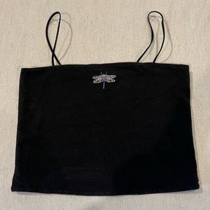 American Eagle Black Cropped Dragonfly Tank Top